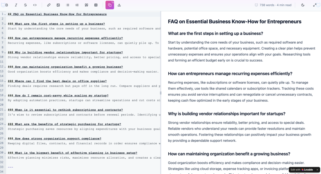 Mean CEO's markdown tool created with Lovable